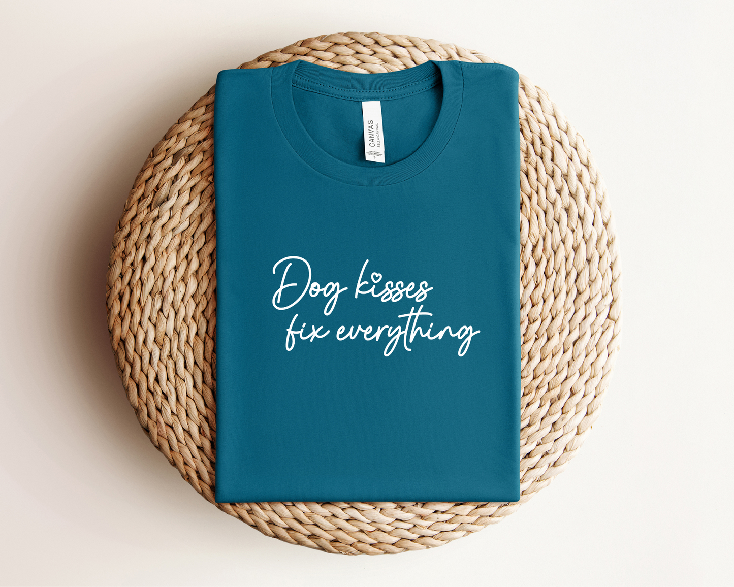 Dog Kisses Fix Everything T-shirt, Deep Teal