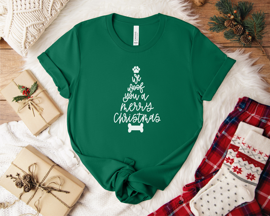 We Woof Merry Christmas Crewneck T-shirt, Evergreen