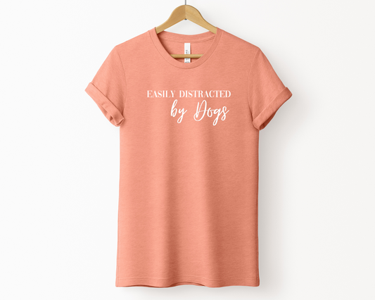 Easily Distracted by Dogs Crewneck T-shirt, Heather Sunset