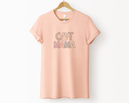 Cat Mama Crewneck T-shirt, Heather Peach