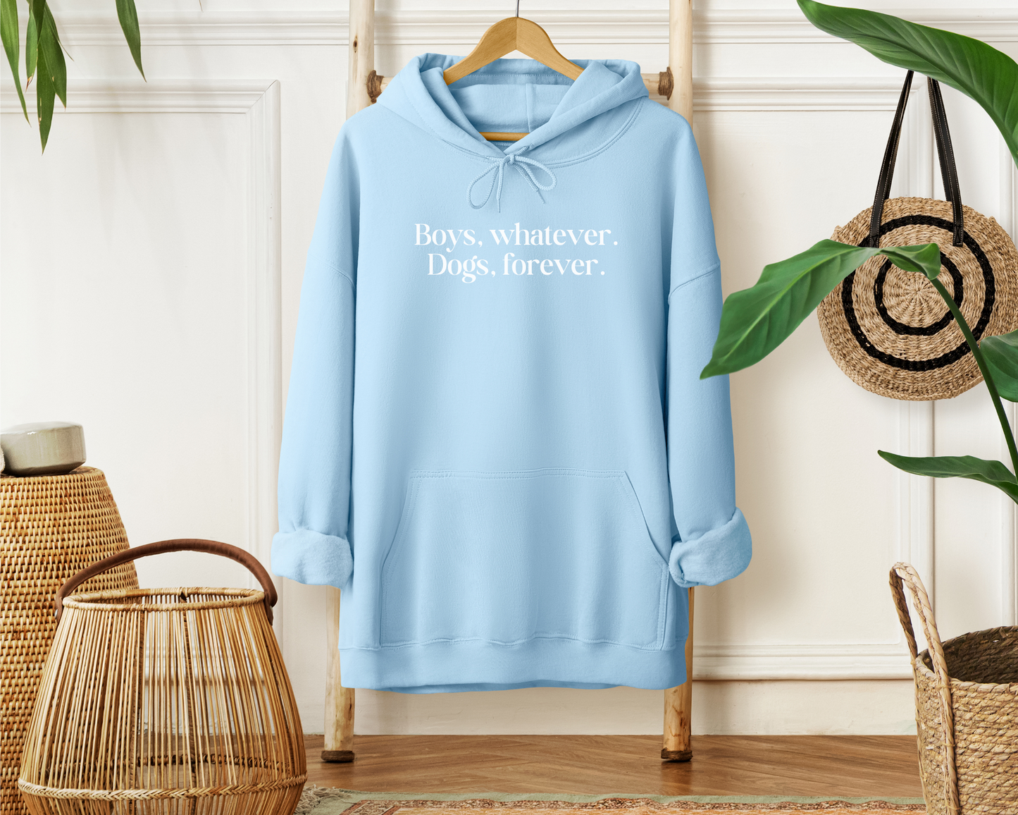 Boys Whatever Dogs Forever Hoodie, Light Blue