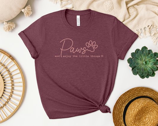 Paws and enjoy the little things Crewneck T-shirt, Heather Maroon