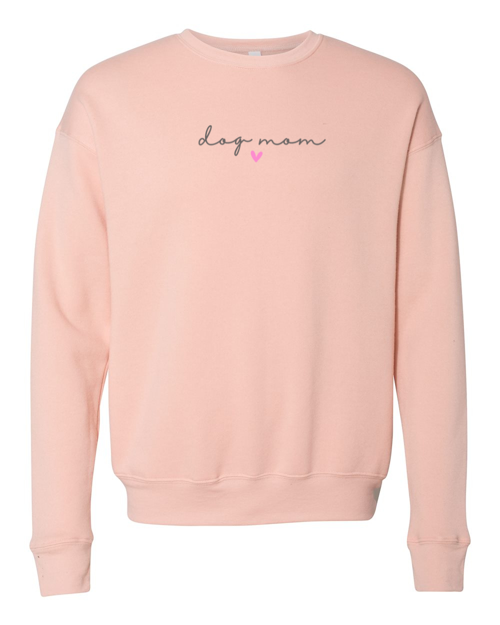 Dog Mom Heart Sponge Fleece Drop Shoulder Crewneck Sweatshirt, Peach