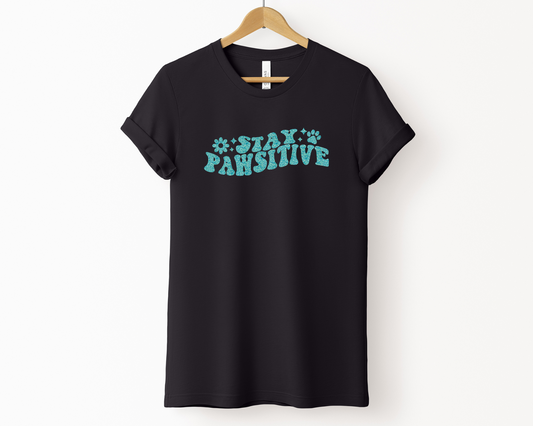 Stay Pawsitive Cotton T-shirt, Black