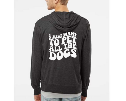 [20% OFF] I Just Want To Pet All The Dogs Lightweight Jersey Full-Zip Hoodie, Dark Grey