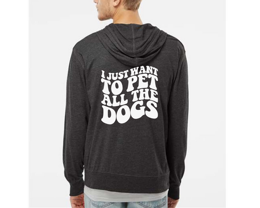 I Just Want To Pet All The Dogs Lightweight Jersey Full-Zip Hoodie, Dark Grey