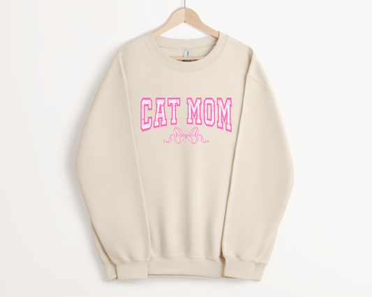 Cat Mom Floral Pink Sweatshirt, Sweet Cream Heather