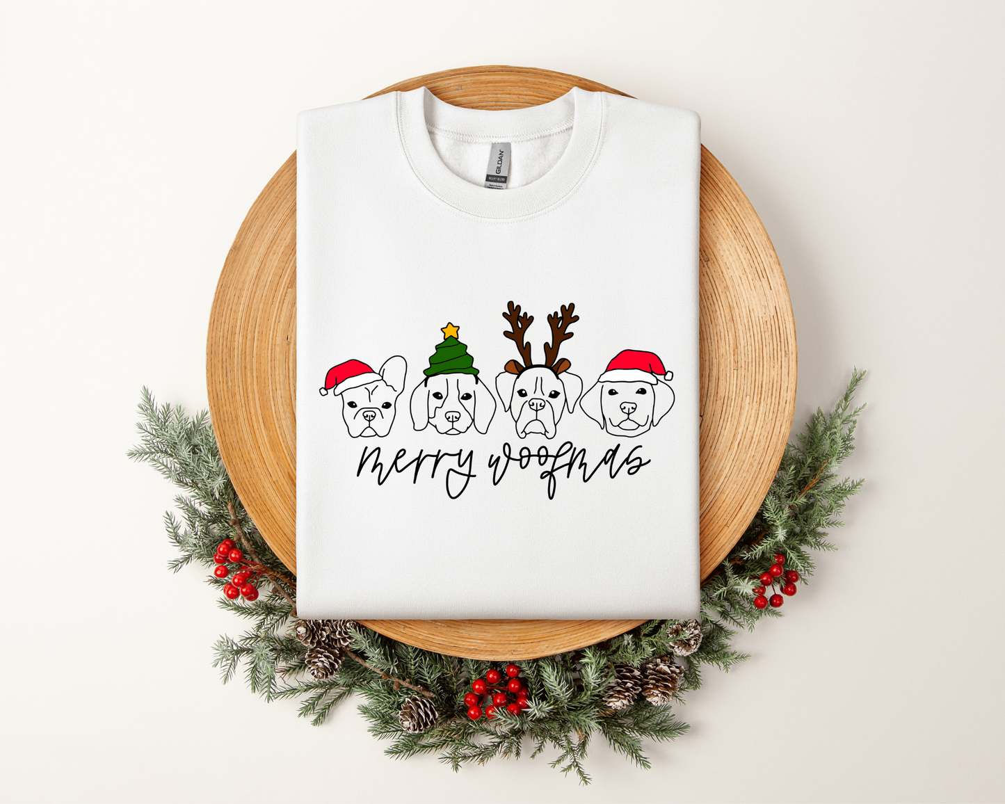 Merry Woofmas Crewneck Sweatshirt, White