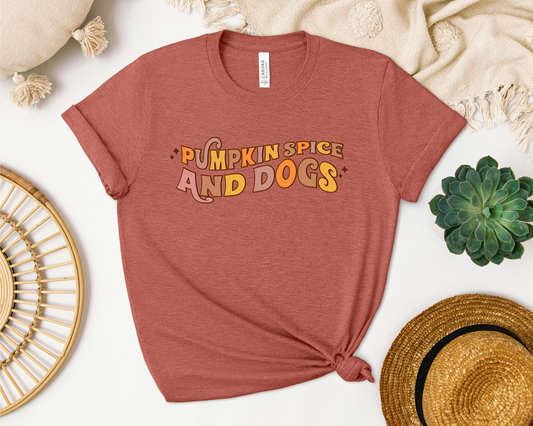 Pumpkin Spice And Dogs Crewneck T-shirt, Heather Clay