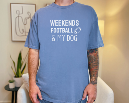 Weekends, Football & My Dog T-shirt, Blue Jean