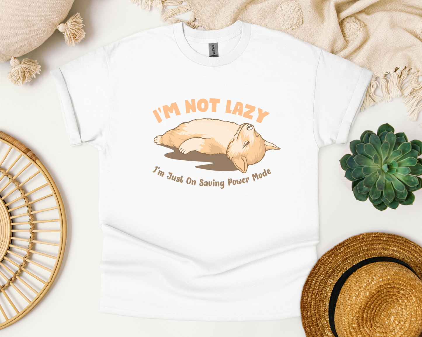 [30% OFF] I'm Not Lazy... Crewneck T-shirt, White