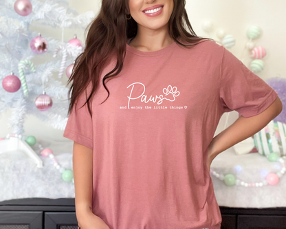 Paws And Enjoy The Little Things Crewneck T-shirt, Heather Mauve