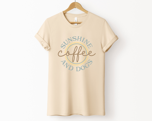 Sunshine, Coffee and Dogs Crewneck T-shirt, Cream