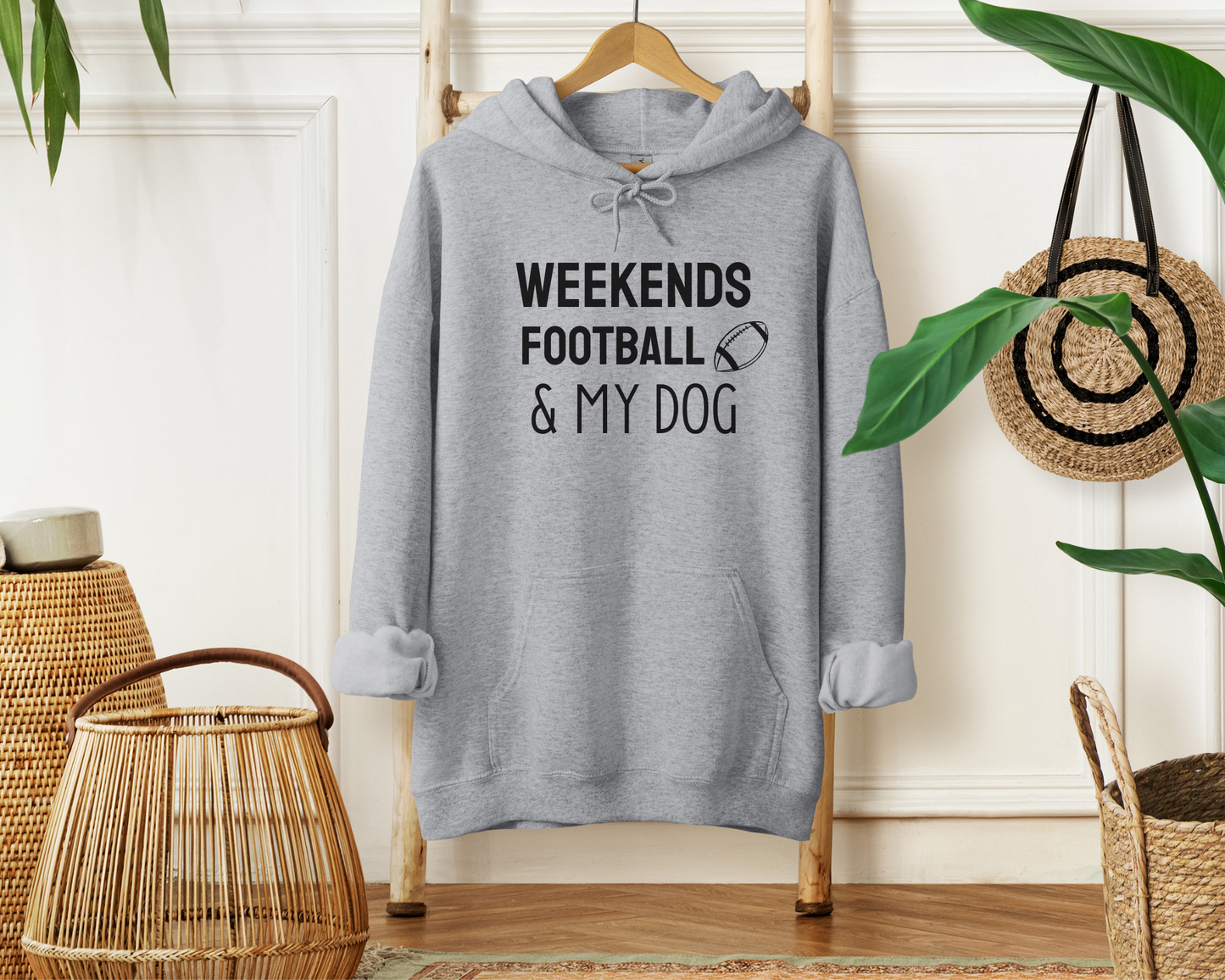 Weekends, Football & My Dog Hoodie, Sport Grey