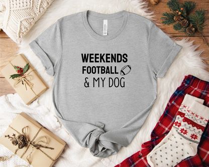 Weekends, Football & My Dog Crewneck T-shirt, Heather Grey