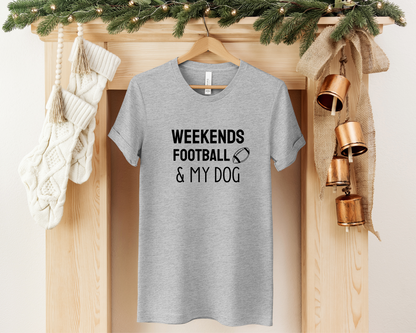 Weekends, Football & My Dog Crewneck T-shirt, Heather Grey