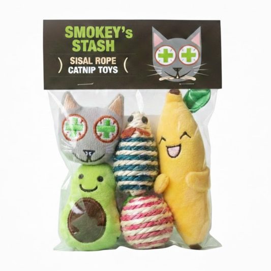 Catnip Filled Banana, Avocado, and Smokey Cat Toys with Sisal Mouse and Ball for Cats