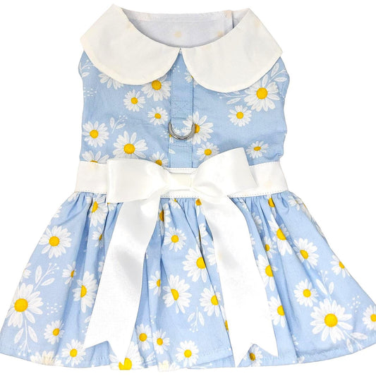 Blue Daisy Harness Dress with Matching Leash