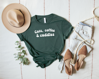 [20% OFF] Cats, Coffee & Cuddles Crewneck T-shirt, Pine