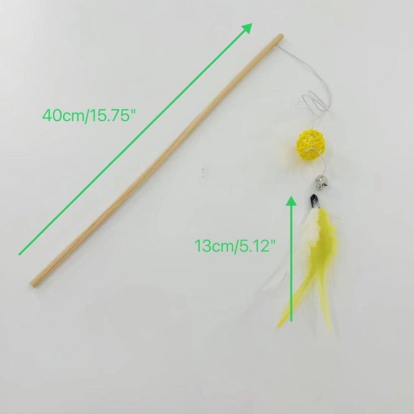 Feather Rattan Ball Cat Wand, Yellow
