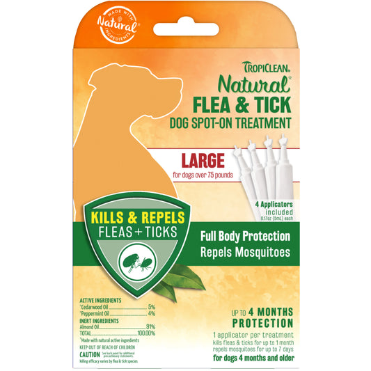 TropiClean Natural Flea & Tick Spot-On Treatment for Large Dogs(4ct)