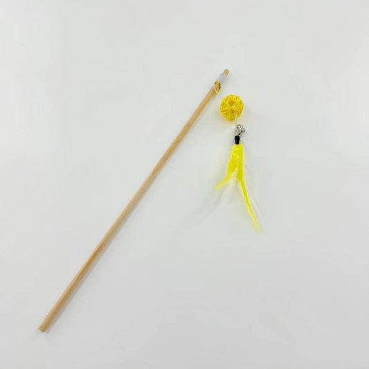 Feather Rattan Ball Cat Wand, Yellow