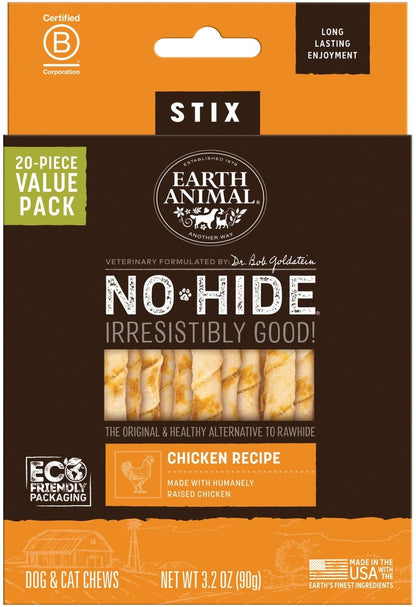 Earth Animal No-Hide Stix Chicken Recipe Chew Dog & Cat Treat Sticks, 20 count