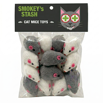 Rabbit Fur Mouse Cat Toy 12 per Pack White and Gray Fuzzy Toys for Cats with Rattle Realistic Fake mice