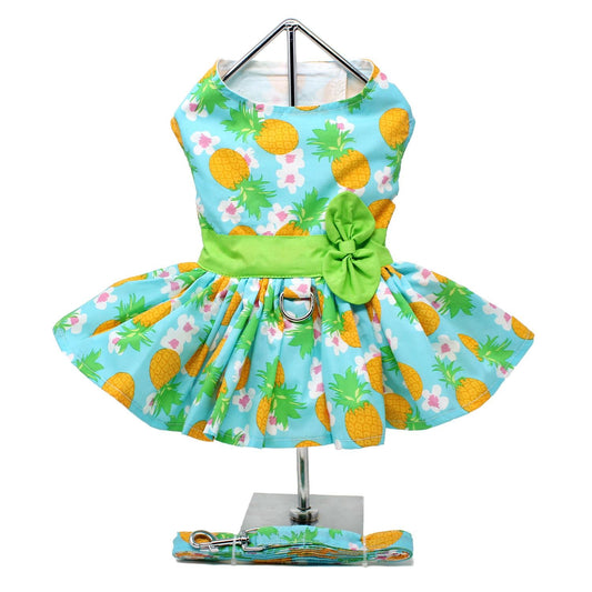 [Clearance] Pineapple Luau Dog Harness Dress with Matching Leash