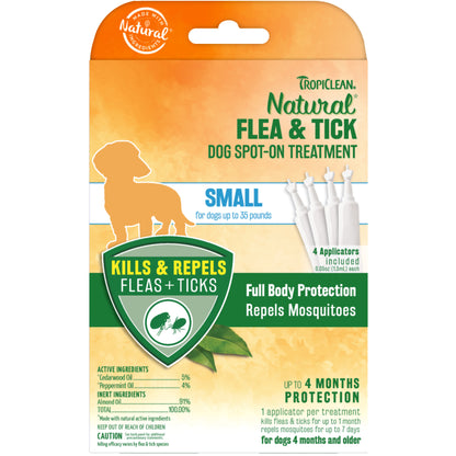 TropiClean Natural Flea & Tick Spot-On Treatment for Small Dogs(4ct)