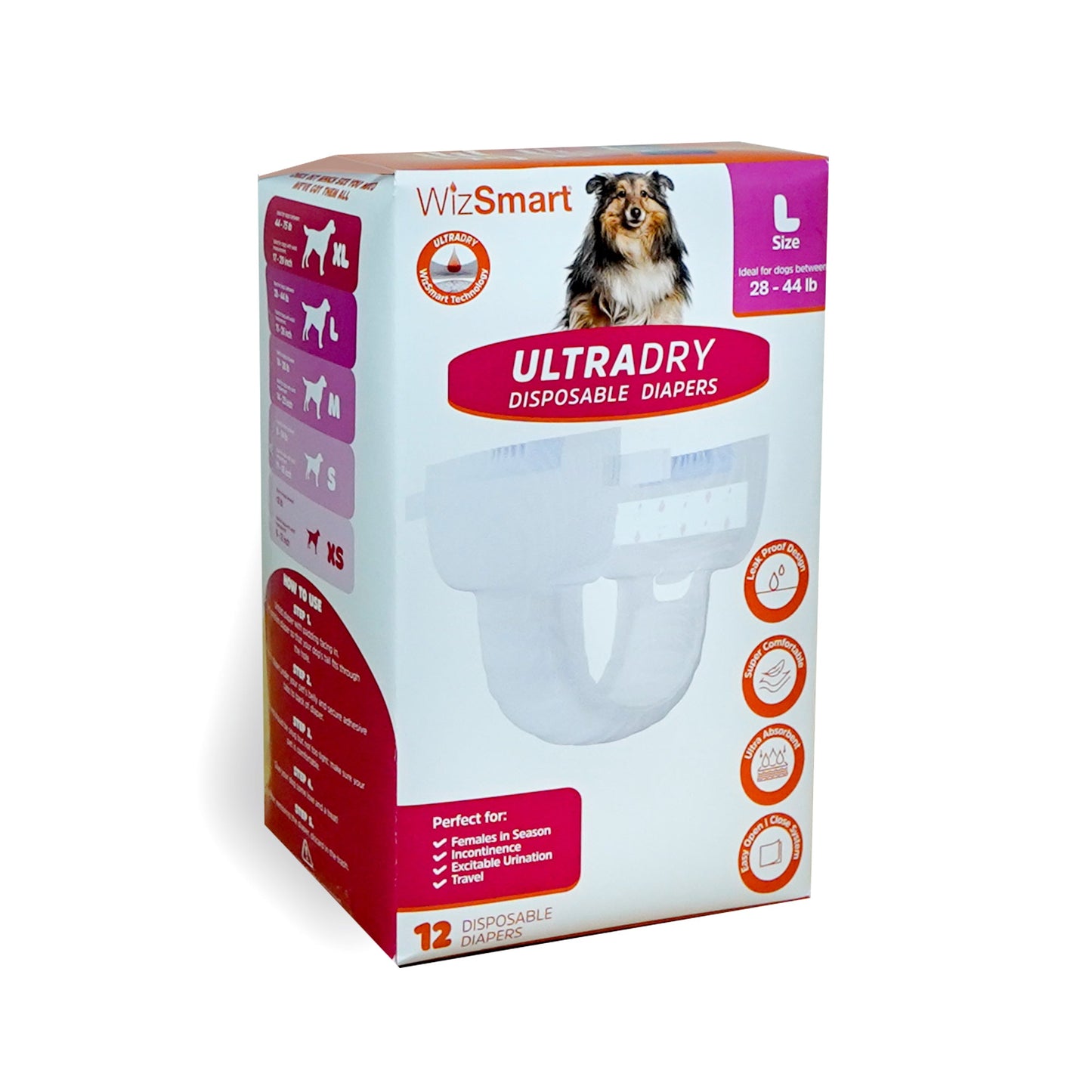 Wizsmart UltraDry Disposable Dog Diapers - 12ct