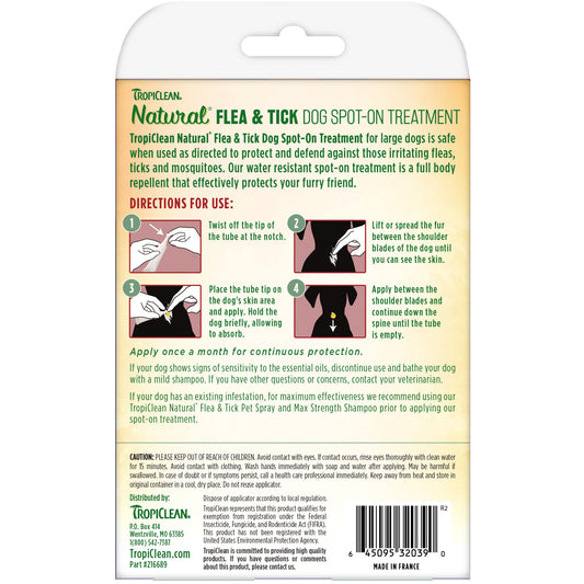 TropiClean Natural Flea & Tick Spot-On Treatment for Large Dogs(4ct)