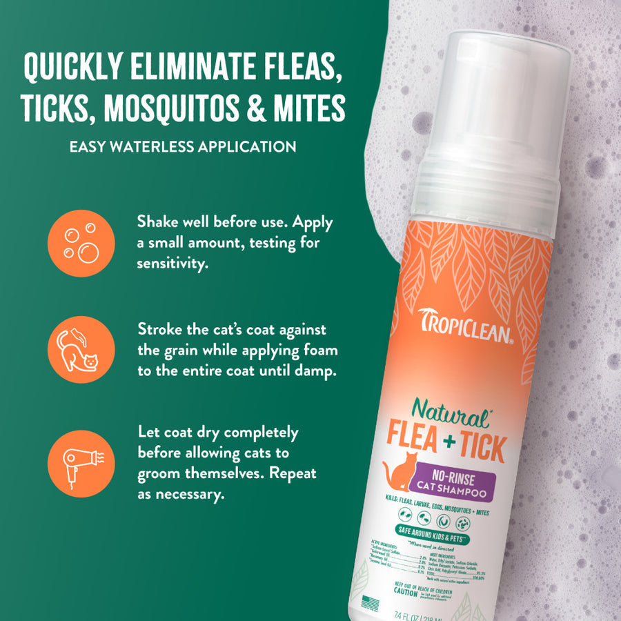 TropiClean Natural Flea + Tick Waterless Shampoo for Cats