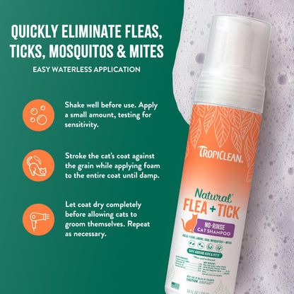 TropiClean Natural Flea + Tick Waterless Shampoo for Cats