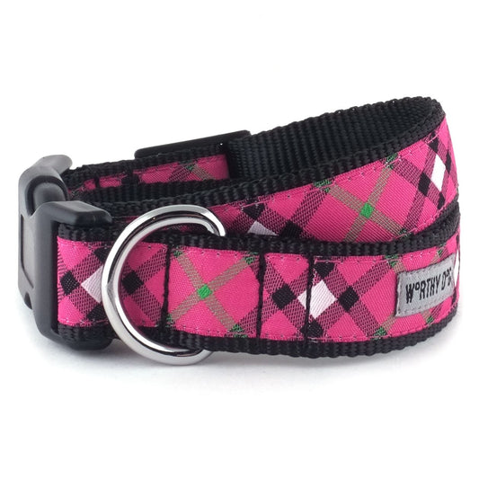 Bias Plaid Dog Collar Pink
