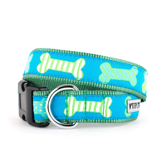 Preppy Bones Blue Dog Collar