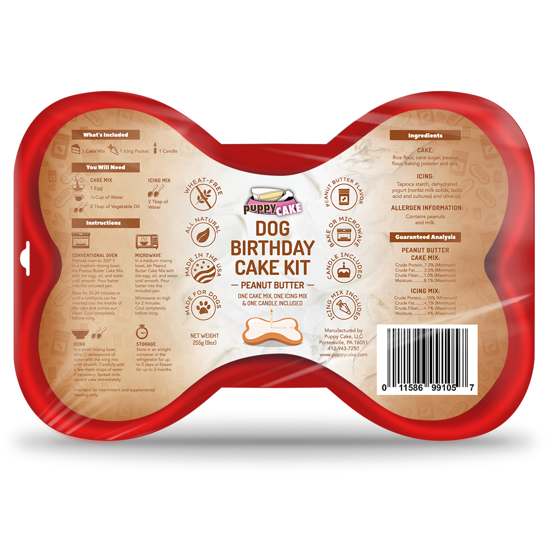 Dog Birthday Cake Kit-Peanut Butter Cake Mix, Icing Mix, and One Candle