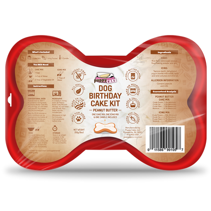 Dog Birthday Cake Kit-Peanut Butter Cake Mix, Icing Mix, and One Candle