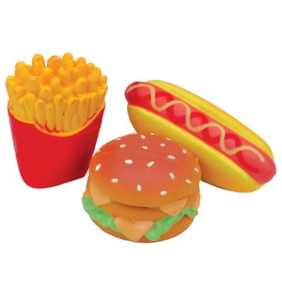 4" Hamburger, French Fries, & Hot Dog Latex Toy Set