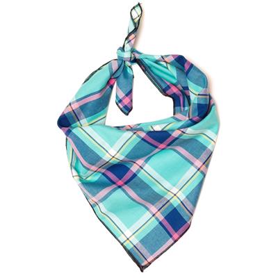 AQUA & NAVY PLAID BANDANA