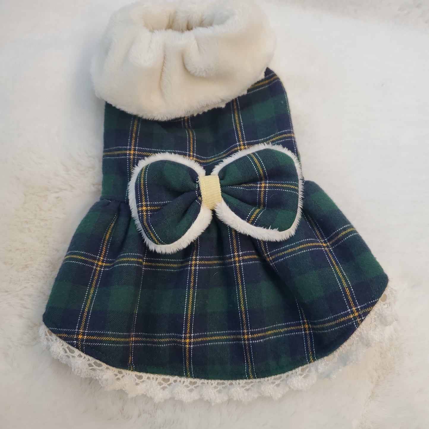 Plaid Warm Dress w/Scarf Green S