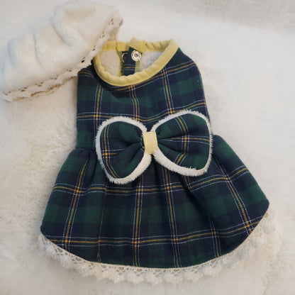 Plaid Warm Dress w/Scarf Green S