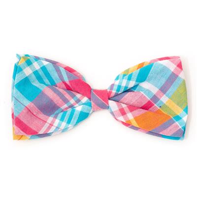 Madras Plaid Turquoise and Pink Multi Bow Tie