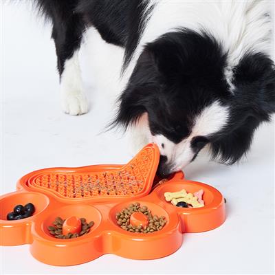 PAW 2-in-1 Lick Pad with Slow Feeder Plate – Orange
