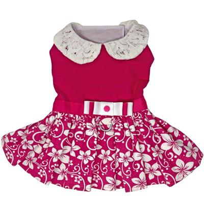 Pink Hibiscus Dog Dress with Matching Leash