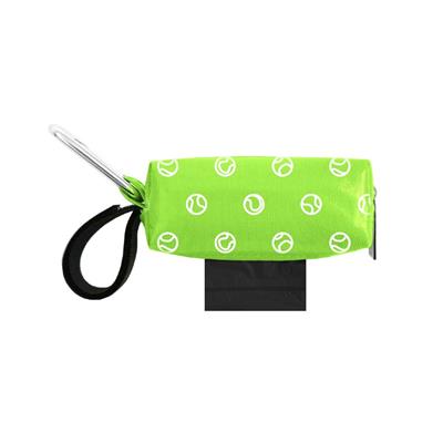 Duffel Dog Poop Bag Holder with 1 Refill Roll - Lime with Tennis Balls