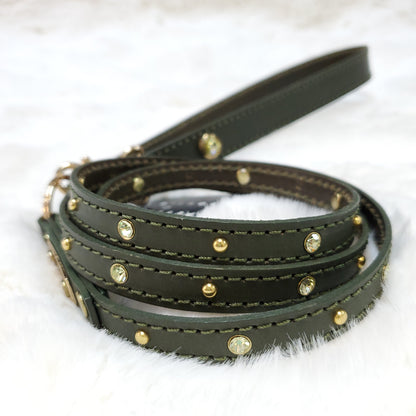 Genuine Leather Studded Swarovski Leash