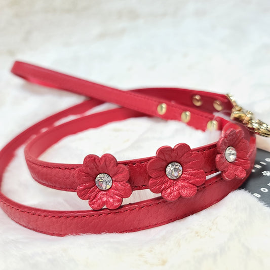 Genuine Leather Floral Leash