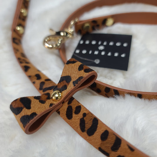 Genuine Leather Bow Leopard Leash