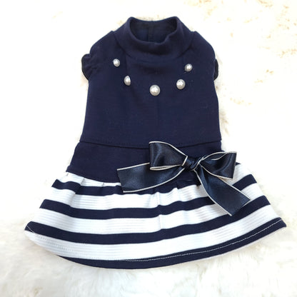 Pearls Bows Striped Party Dress